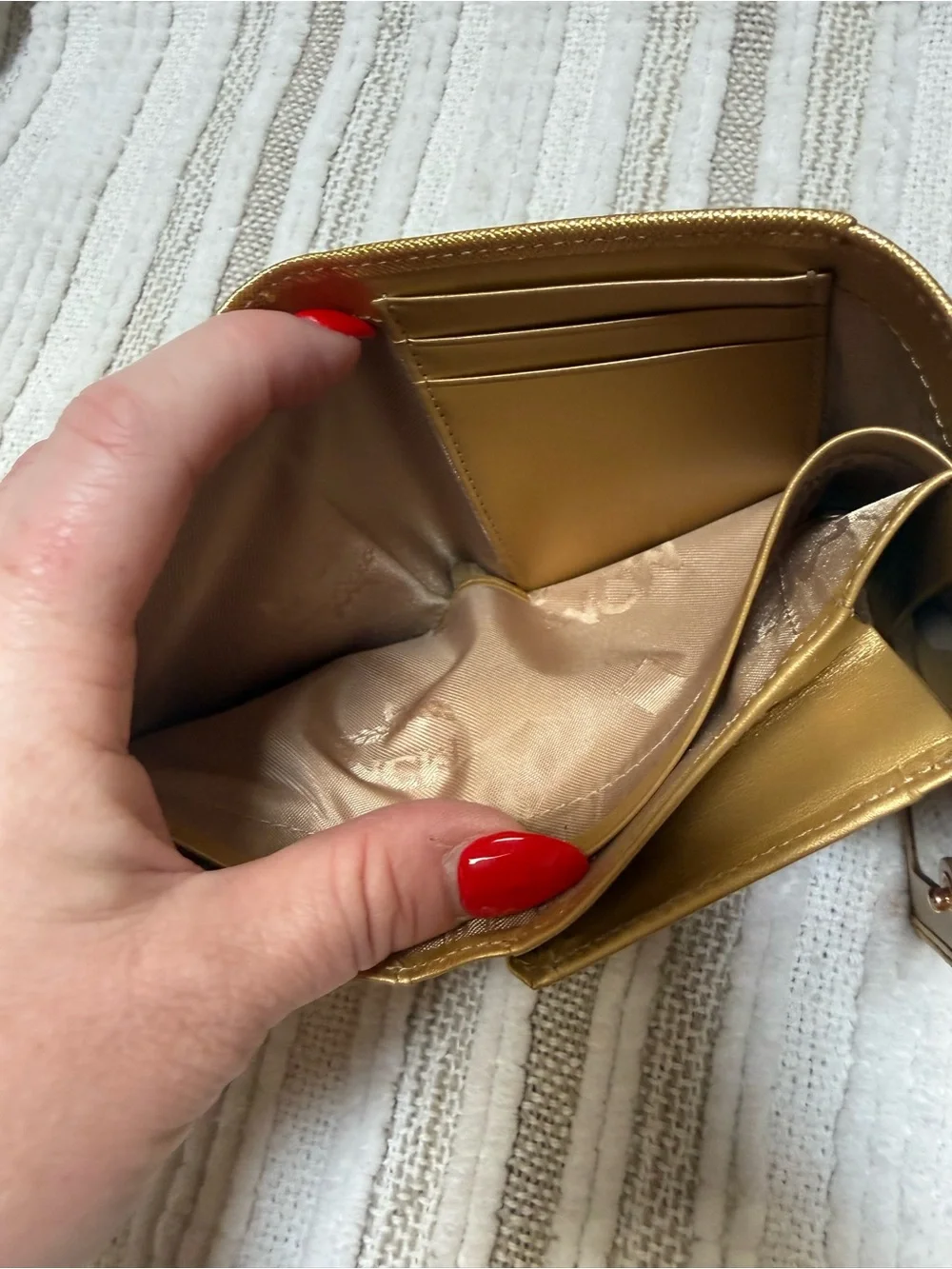MCM Metallic Gold Saffiano Leather Compact Wallet with Charm